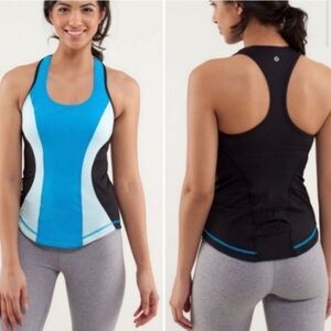 Lululemon Cardio Kick Blue Aqua Black Racerback Tank Top Size 4